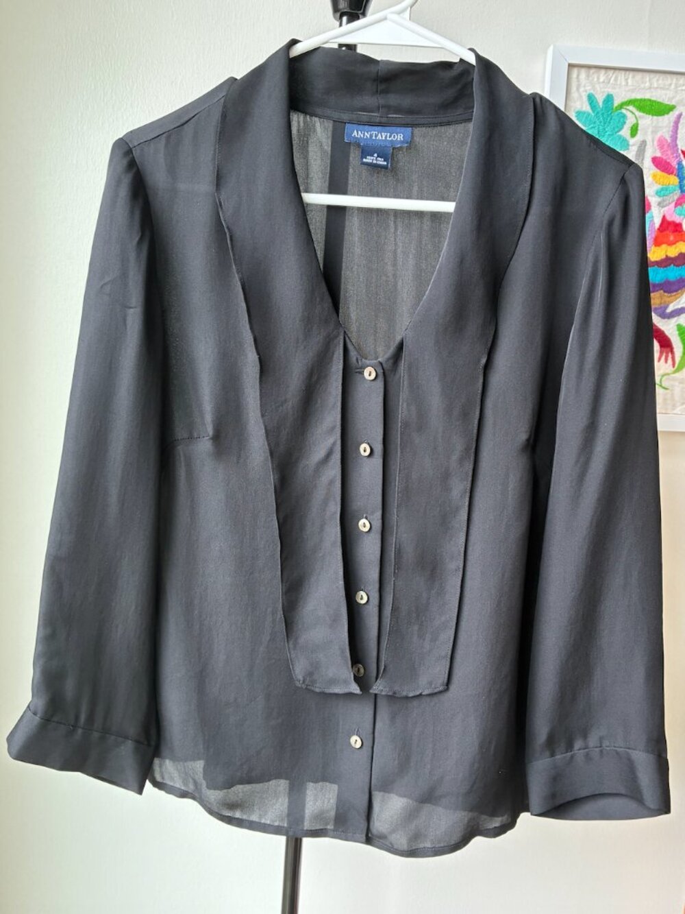 Ann Taylor Vintage Black Silk Button Down Blouse - Size 4